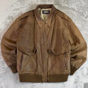 VTG 80s IZZI Leather Bomber Jacket Mens Medium Brown Distressed Made In Korea